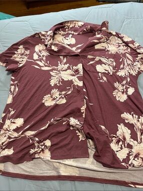 Soma Floral Button-Front Pajama Top in Burgundy and Cream